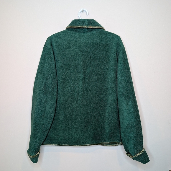 Vintage Floral Embroidered Green Fleece Button Down Cardigan Sweater Jacket L-XL - Picture 2 of 9